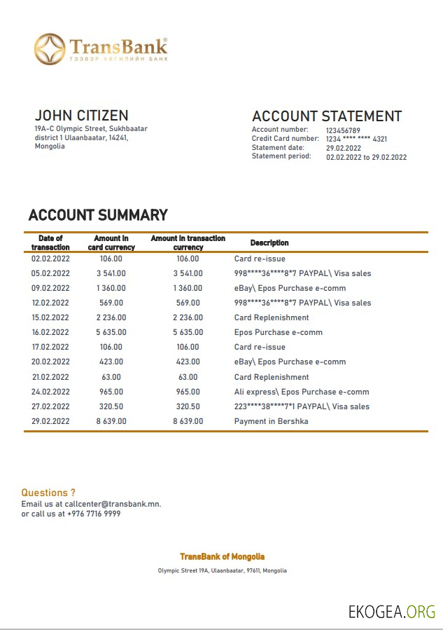 Déclaration transbancaire de Mongolie